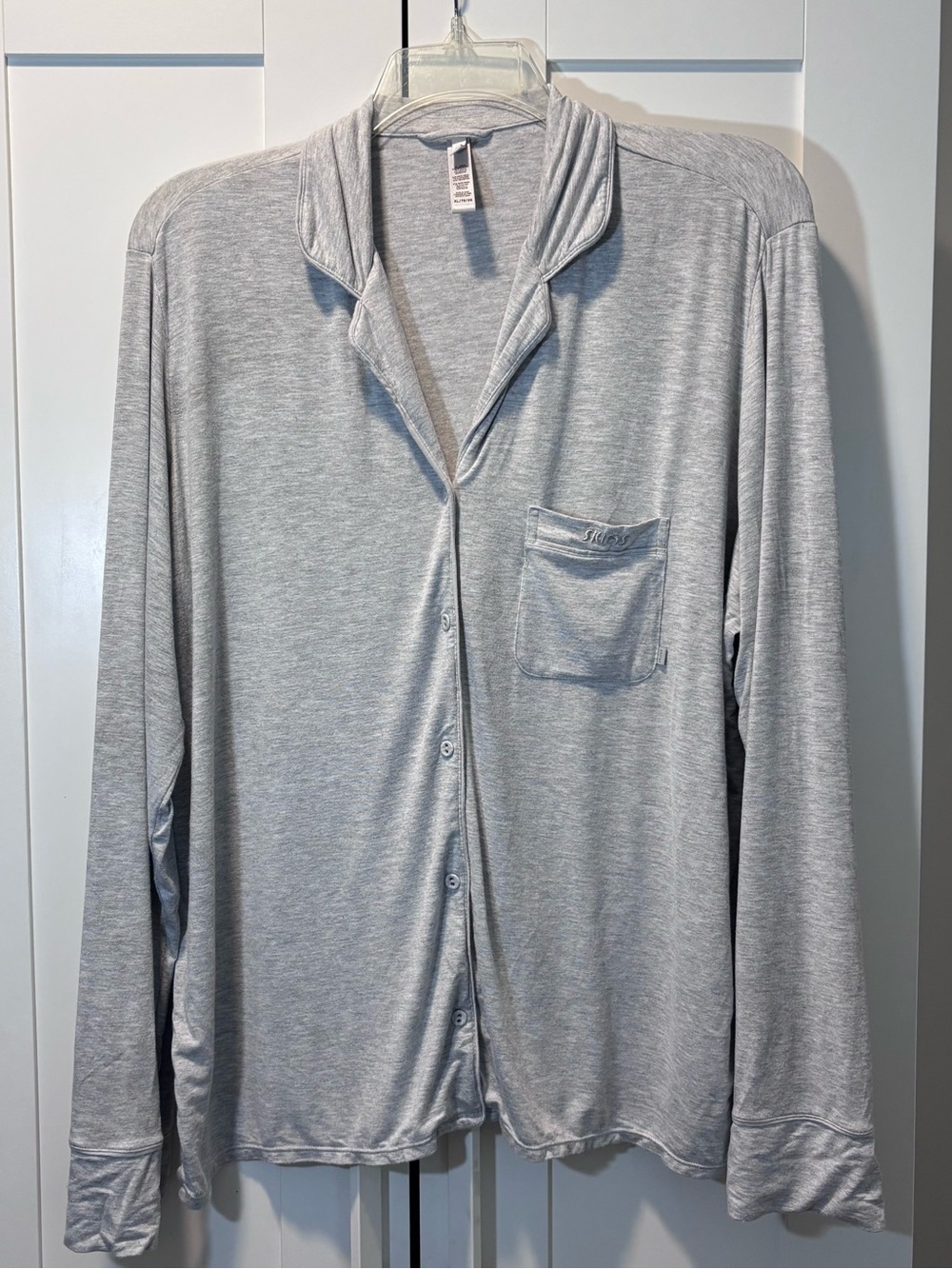 SKIMS Sleep Pajama Top XL Light Heather Gray Modal Long Sleeve Button Up Pocket